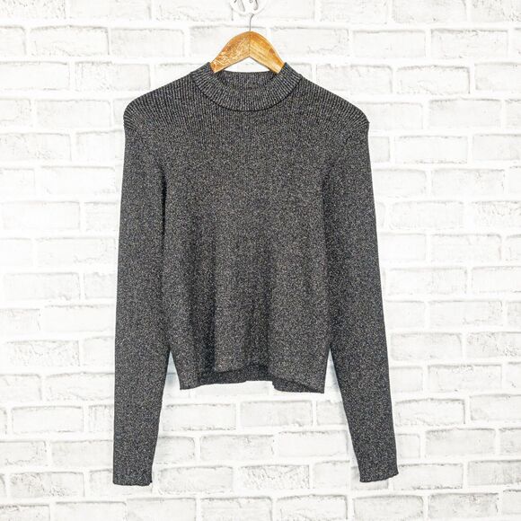 House of Harlow 1960 Gray Metallic Mock Sweater Ribbed knit Size Large - Picture 1 of 8